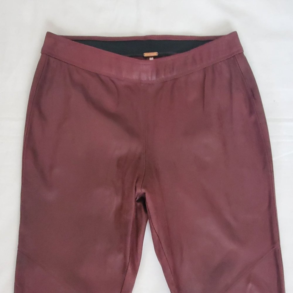 Free People Faux Suede Leather Pull-On Skinny Pants, Burgundy Women's Size 26 - Picture 7 of 15